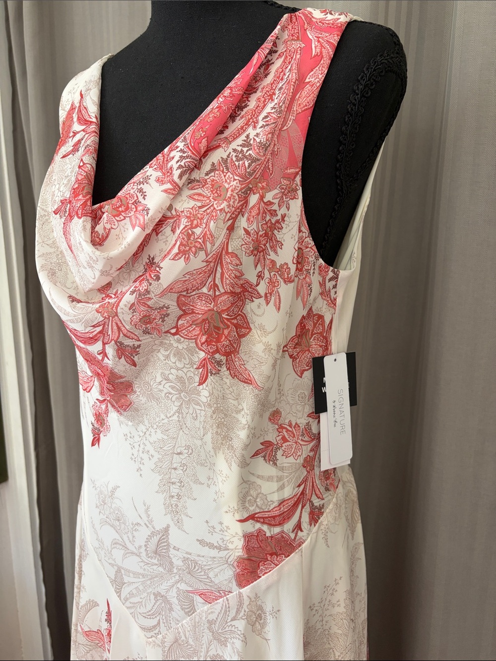 Sleeveless Creme and Coral Floral Cowl Neck Maxi Dress - Picture 5 of 7